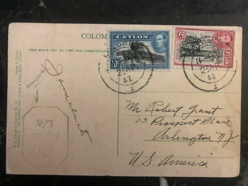 1942 Colombo Ceylon RPPc Postcard Cover To Arlington NJ USA Plumbago Curing