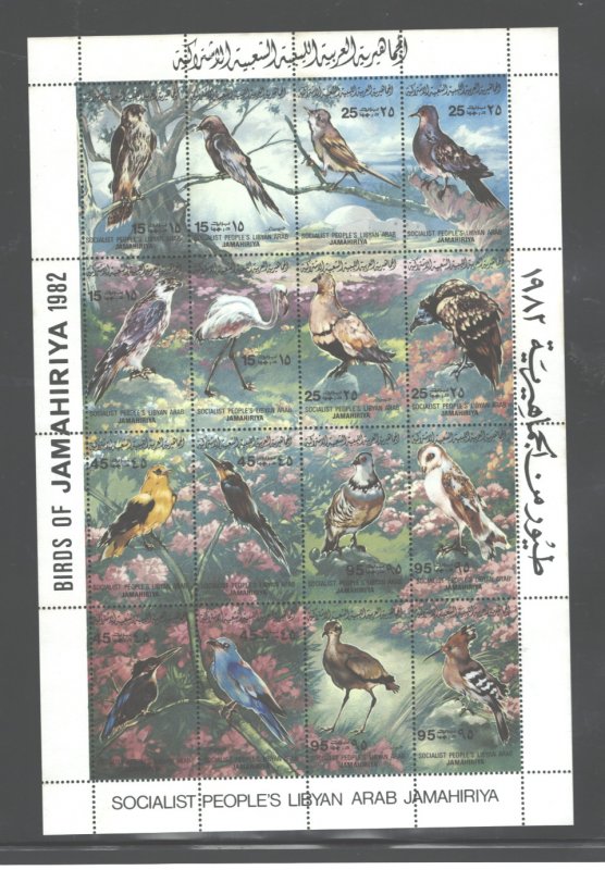 LIBYA 1982 BIRDS SHEET OF 16 #1023 MNH.