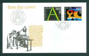 Norway. 1982 FDC Cachet Printing Press. Graphical Union 100 Year. Sc.# 812-813.