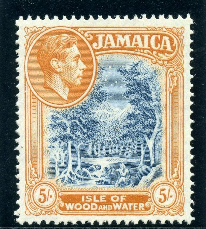 Jamaica 1942 KGVI 5s deep blue & deep orange (p14 comb) superb MNH. SG 132 var.