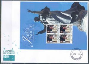 TUVALU  5th MEMORIAL ANNIVERSARY POPE JOHN PAUL II  SHEET I FIRST DAY COVER