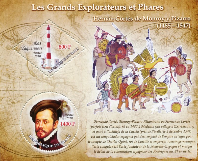 Mali 2010 CONQUISTADOR Hernan Cortes Lighthouse s/s Perforated Mint (NH)