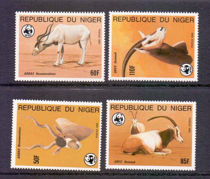 Niger  #688-691   1985  MNH  endangered animals WWF  oryx addax    complete