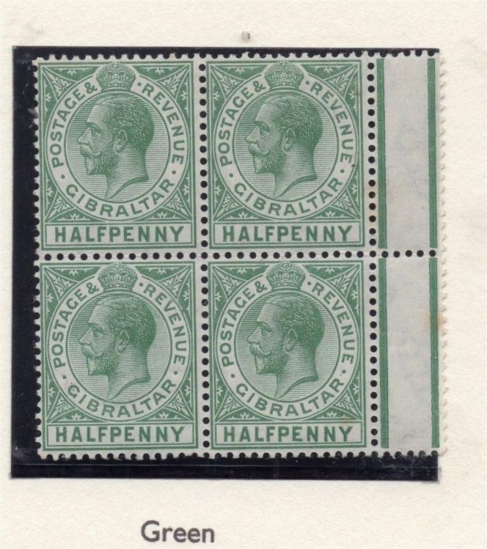 Gibraltar 1912-24 Early Issue Fine Mint Hinged shade 1/2d. Block 295888