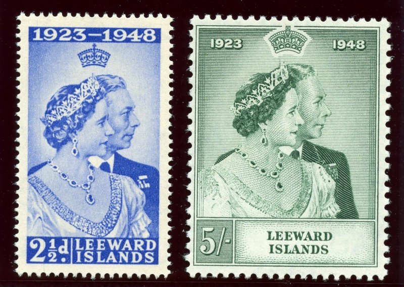 Leeward Islands 1949 KGVI Silver Wedding set complete superb MNH. SG 118-118.