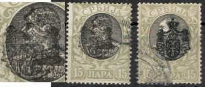 SERBIA - 2 USED STAMPS, 15 para - ERROR ON OVERPRINT (NOT COMPLETE) -LOOK- 1903.