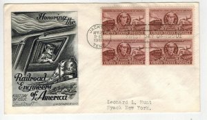 1950 Staehle FDC 993 CASEY JONES RAILROAD SMARTCRAFT BLACK TENNESSEE BLOCK OF 4