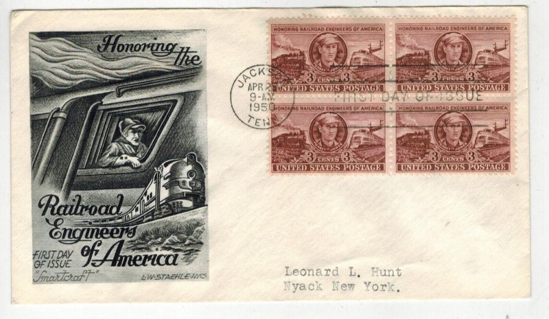 1950 Staehle FDC 993 CASEY JONES RAILROAD SMARTCRAFT BLACK TENNESSEE BLOCK OF 4