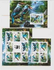 St. THOMAS & PRINCE ISL. Sc 2669e-f+2670 IMPERF NH 2 S/S+MINISHEET of 2014-BIRDS