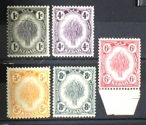 MALAYA KEDAH 1922-40 5V mint part set M4389