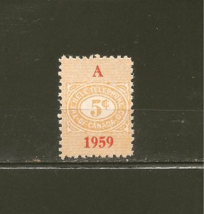 Canada Revenue Stamp TBT151 Bell Telephone Co Canada 1959A 5Cent Stamp Used