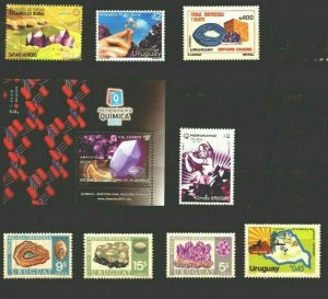 jewelry semiprecious stones amethyst gems complete Uruguay country stamps MNH  