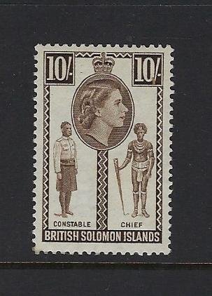 SOLOMON ISLANDS SCOTT #104 1956-60- QEII 10 SHILLING- MINT NEVER HINGED