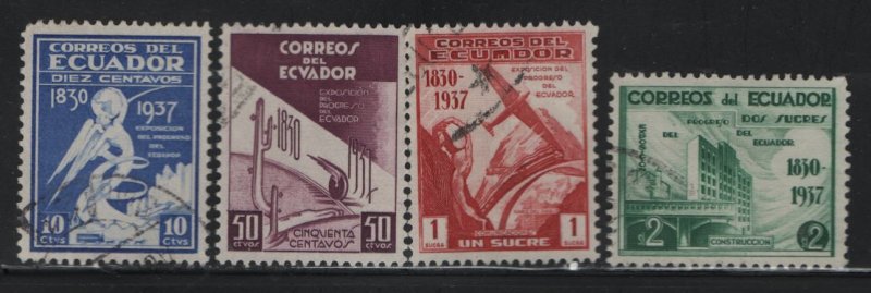 ECUADOR, 373-376, (4)SET, USED, 1938, WINGED FIGURE HOLDING GLOBE