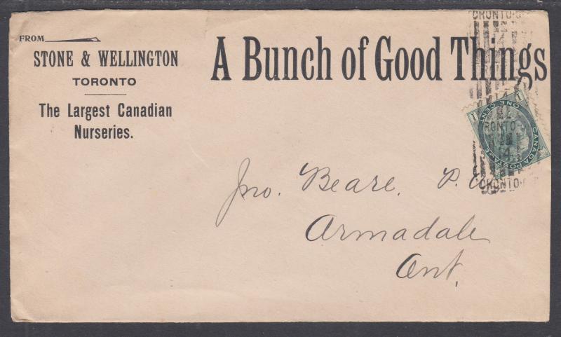 Canada Sc 75 on Stone & Wellington Advertising Cover, Largest Canadian Nurseries