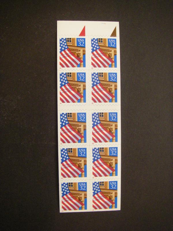 Scott 2921c, 32c Flag over Porch, UNFOLDED #11111, Pos 8, MNH Booklet Beauty