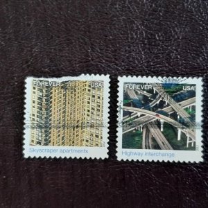 US Scott # 4710n+o: two used (45c) Earthscapes, 2012; XF centering; off ppr