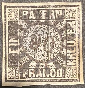 1kr 1849 black German stamp Bavaria imperf. CV.€3500 cat.mi#1