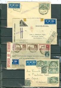 INDIA  LOT of (4) AIRMAIL COVERS incl. (2) CENSORED. ..(1) REGISTEREDD