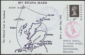 GB SCOTLAND 1970 postcard Regina Maris ship at ST KILDA - PUFFIN CACHET.....Q150