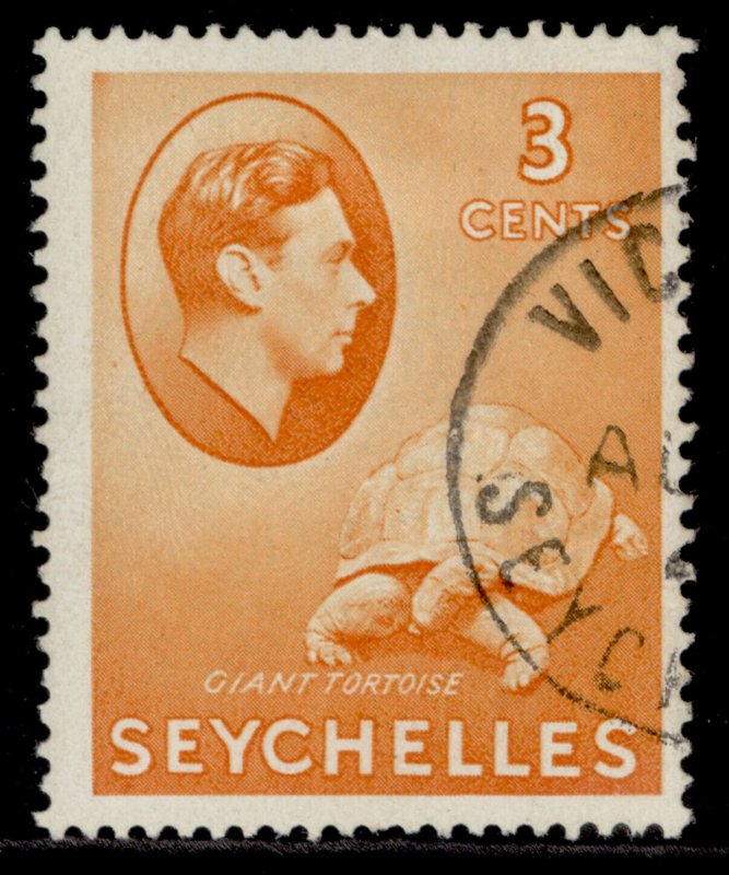 SEYCHELLES GVI SG136ab, 3c orange, FINE USED.