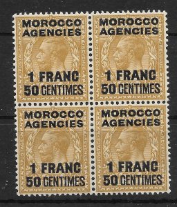 MOROCCO AGENCIES SG211 1934 1f50 ON 1/= BISTRE-BROWN MNH BLOCK OF 4 (s)