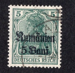 Romania 1918 5b on 5pf green German Occupation, Scott 3N8 used, value = $1.75