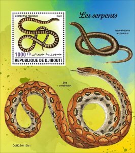 DJIBUTI - 2023 - Snakes - Perf Souv Sheet #1 - Mint Never Hinged