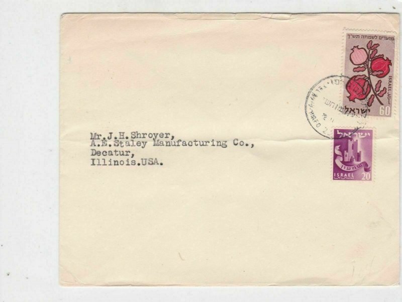 Israel  Stamps Cover to A.S. Staley Manufacturing co, U.S.A.  ref R 17454