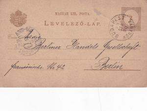 Hungary 1893 Budapest to Berlin 2h Prepaid Postcard Used VGC