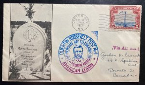 1929 Oyster Bay NY USA First Day Cover FDc To Canada Quentin Roosevelt Post #4