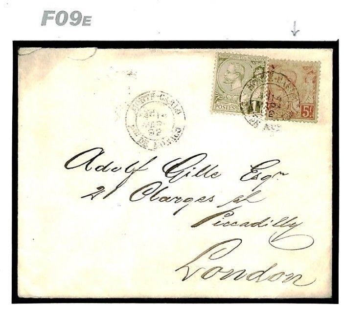 MONACO Cover 5 FRANC HIGH VALUE & 1f Neat Small E GB London 1892{samwells}F09e