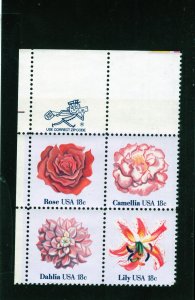 1876-1879 Flowers, MNH UL-ZIP blk/4