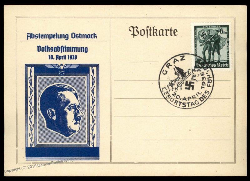 3rd Reich Austria Germany 1938 Adolf Hitler Anschluss Propaganda Card 90780