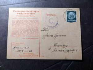 1941 Germany Concentration Camp Postcard Cover Camp Sachsenhausen Oranienburg