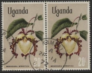 Uganda 129 (postally used pair) 20sh Monodora myristica (calabash nutmeg) (1969)