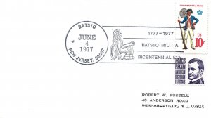 US EVENT PICTORIAL POSTMARK COVER BICENTENNIAL BATSTO MILITIA NEW JERSEY 1977