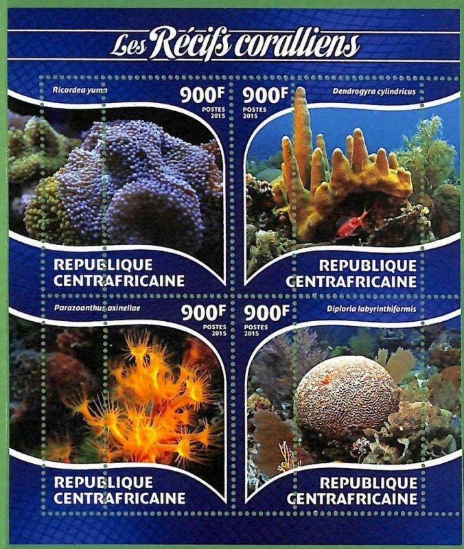 A3626-CENTRAL AFRICAN REPUBLIC ERROR MISSPERF 2015  CORAL SEA LIFE КОРАЛЫ