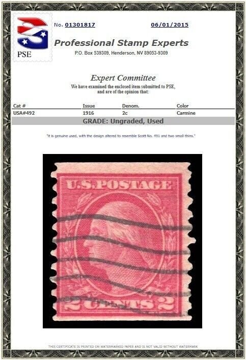 U.S. #491 Used F-VF with WT Crowe Certificate #23470