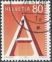 Switzerland 908 (used) 80c letter A, multi (1993)