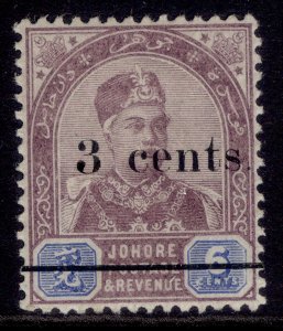 MALAYSIA - Johore QV SG30, 3c on 6c dull purple & blue, M MINT.