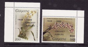 Guyana-Sc#1940,1942- id9-unused NH 1/2 set-Sports-Cricket-Orchids-Flowers-1988-