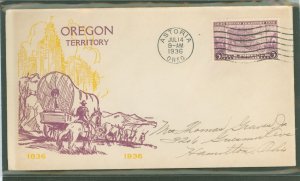 US 783 1936 3c Oregon Territory Centennial  (single) onan addressed FDC with an Astoria, Oregon cancel and a cacheted by an unkn