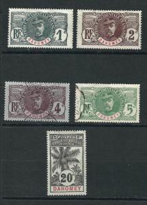 Dahomey 5 Different MH/Used F/VF 1906 SCV $22.50