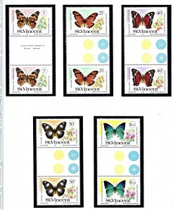 St Vincent 523-27 MNH 1978 Butterflies Gutter Pairs      (KA)