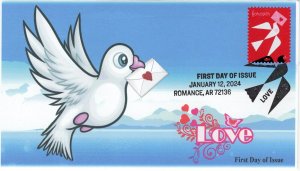 24-007, 2024, LOVE, First Day Cover, Pictorial  Postmark, Romance AR, Doves