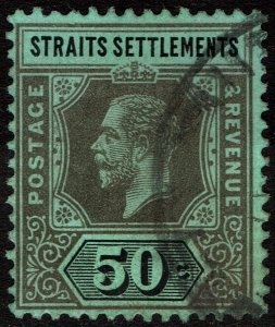 Straits Settlements #164  Used - King George V 50c black on green paper (1914)