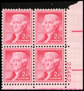 US #1033 JEFFERSON MNH LR PLATE BLOCK #25462