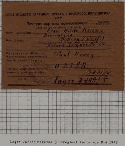 Russia/Germany POW mail card camp Makejevka 8.4.48