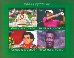 Sports Stamps 2018 MNH Senna F1 Pele Ian Botham Cricket Golf Football 4v IMPF MS